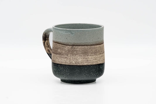 Japanese Teacup - Grey Beige Black Striped Mino-yaki Mug - 280ml