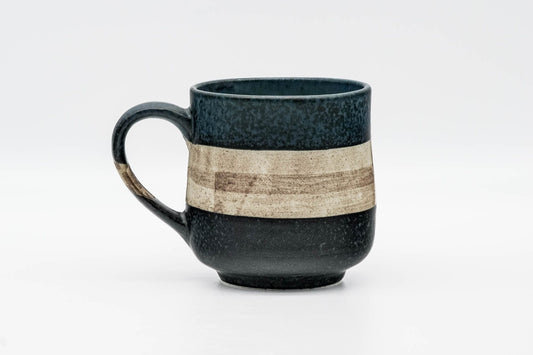 Japanese Teacup - Blue Beige Black Striped Mino-yaki Mug - 280ml