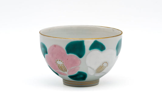 Japanese Teacup - ‚}Ԫ Õæ×ô·ò Kuramoto Masao - Hand-painted Camellias Kiyomizu Yunomi - 120ml