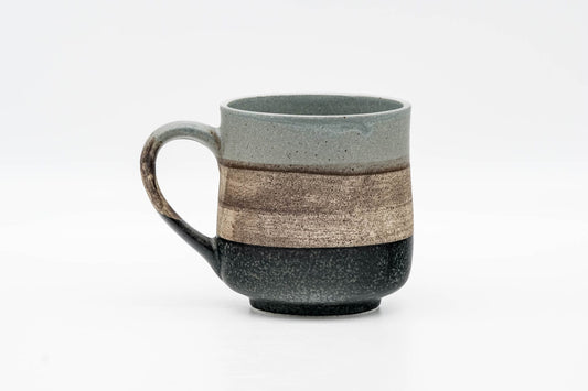 Japanese Teacup - Grey Beige Black Striped Mino-yaki Mug - 280ml