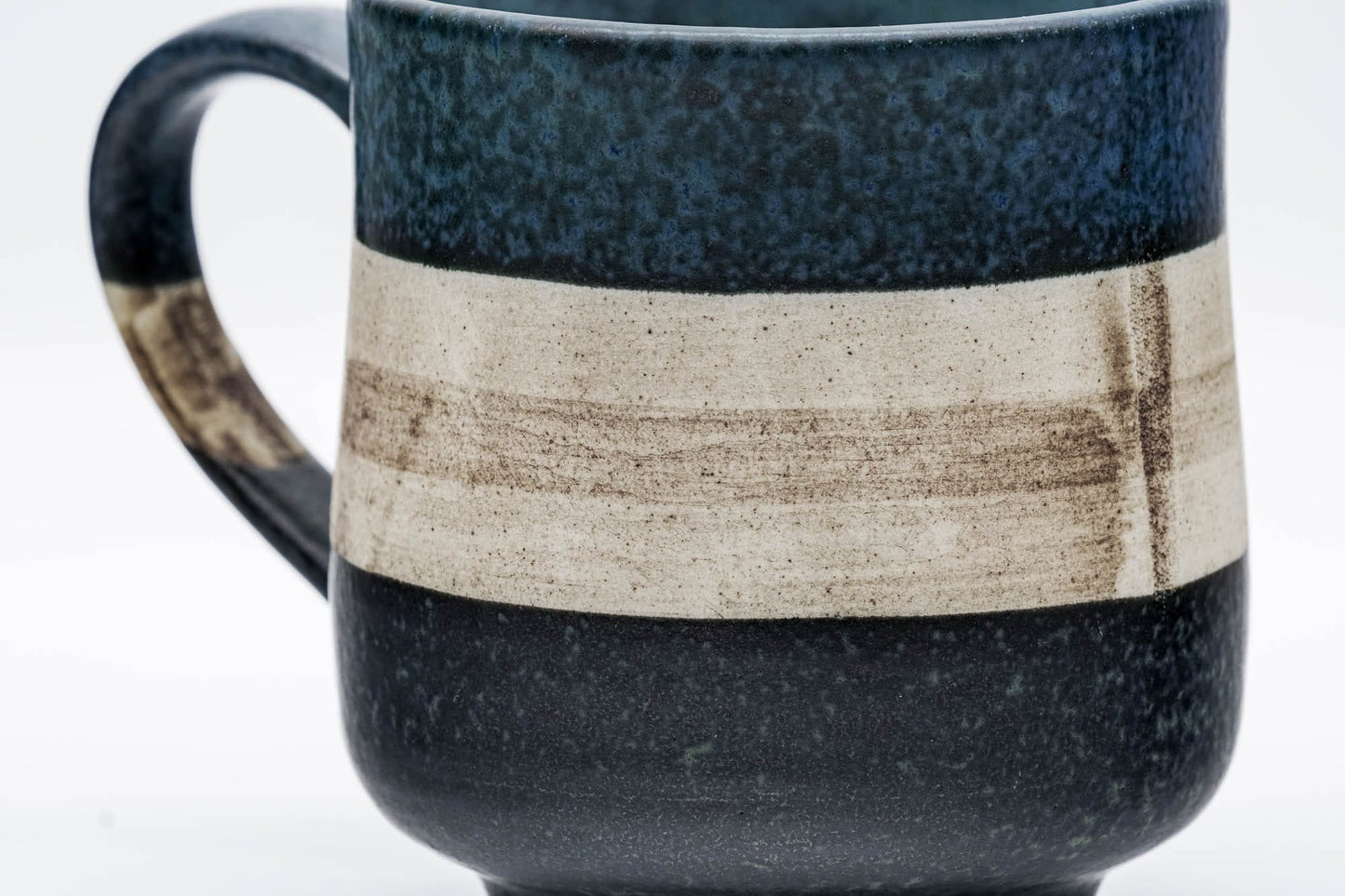 Japanese Teacup - Blue Beige Black Striped Mino-yaki Mug - 280ml