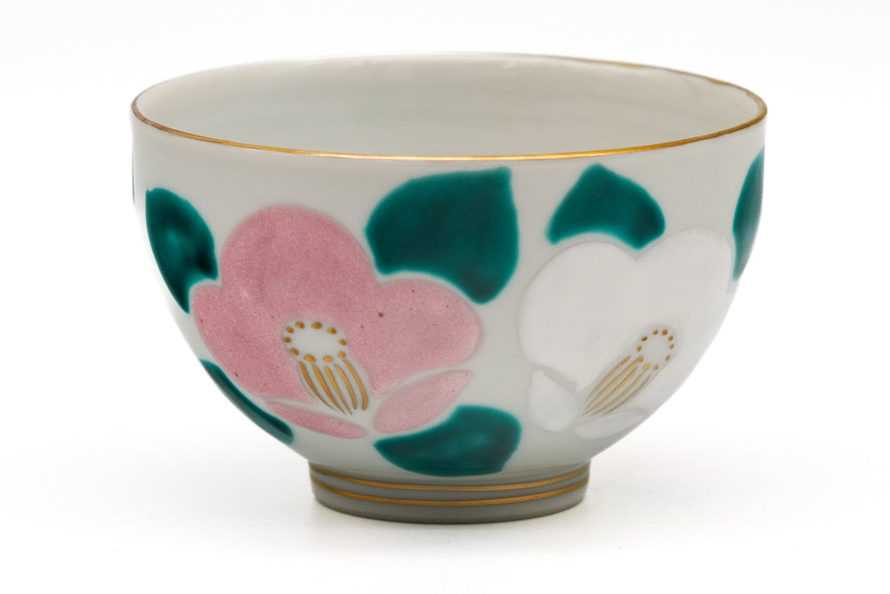 Japanese Teacup - ‚}Ԫ Õæ×ô·ò Kuramoto Masao - Hand-painted Camellias Kiyomizu Yunomi - 120ml