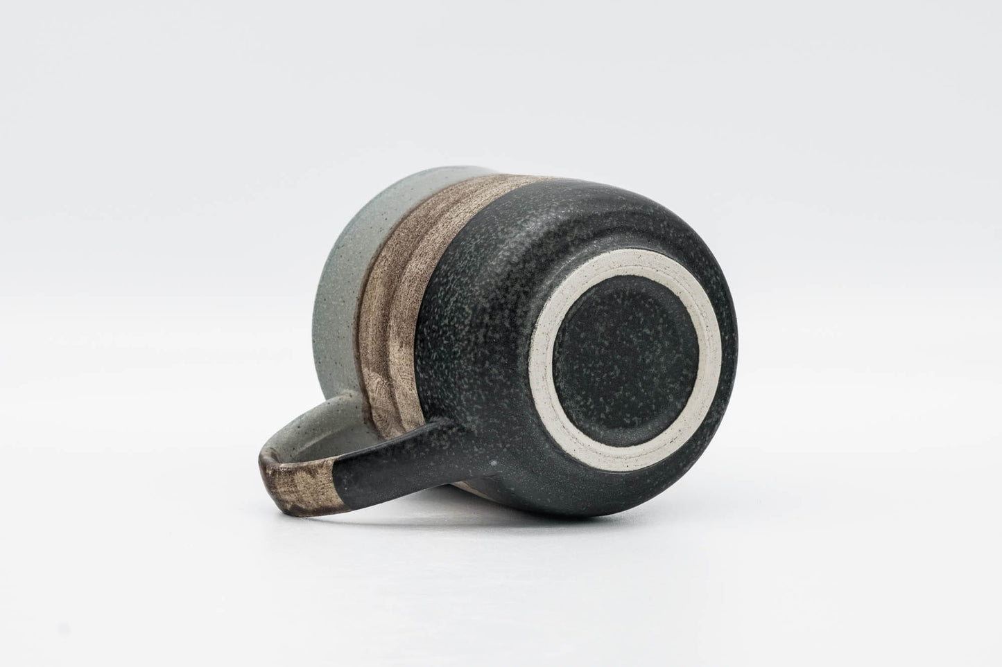 Japanese Teacup - Grey Beige Black Striped Mino-yaki Mug - 280ml