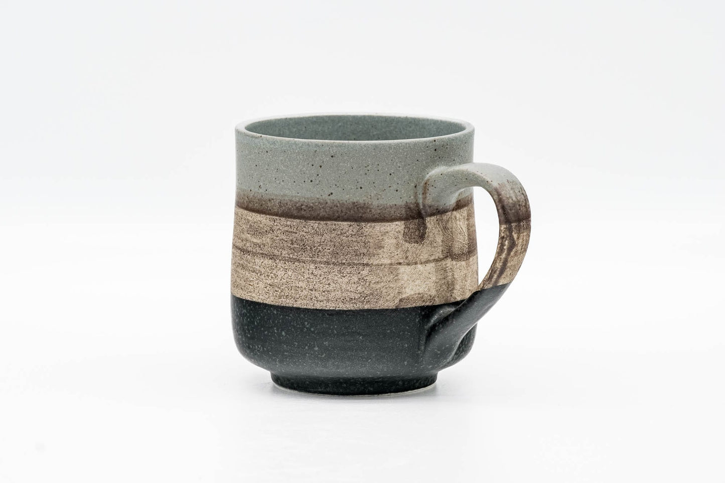 Japanese Teacup - Grey Beige Black Striped Mino-yaki Mug - 280ml