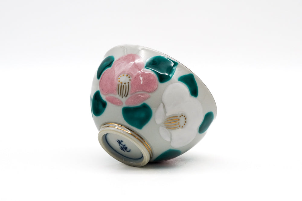 Japanese Teacup - ‚}Ԫ Õæ×ô·ò Kuramoto Masao - Hand-painted Camellias Kiyomizu Yunomi - 120ml